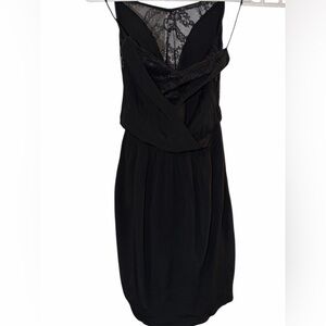 Zara Black Lace Detail Sleeveless Dress V-Neck Elegant Midi